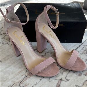 Lulu's Taylor Blush Suede Ankle Strap Heels